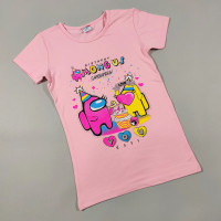 ОПТОМ Детские футболки для девочек 4,5,6,7,8 лет Among Us SHHH розовая