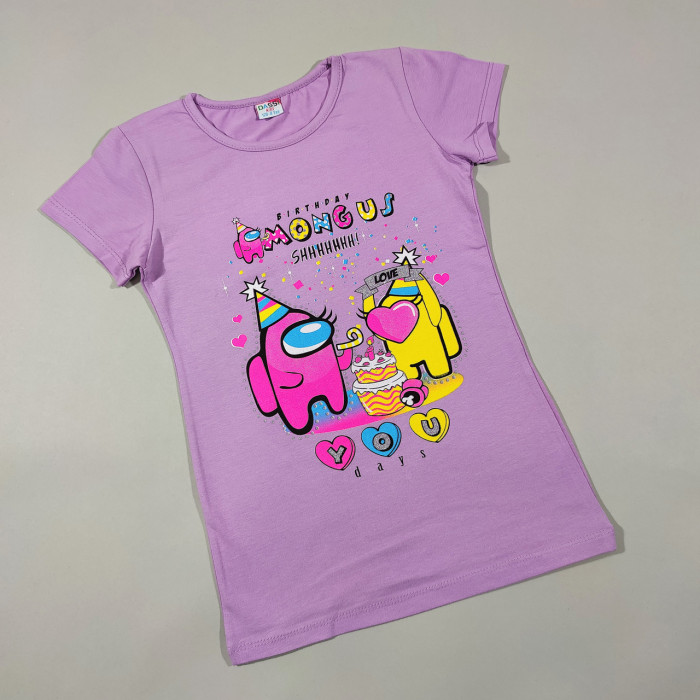 ОПТОМ Детские футболки для девочек 4,5,6,7,8 лет Among Us SHHH сирень