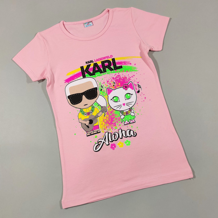 ОПТОМ Детские футболки для девочек 4,5,6,7,8 лет Karl Aloha розовая
