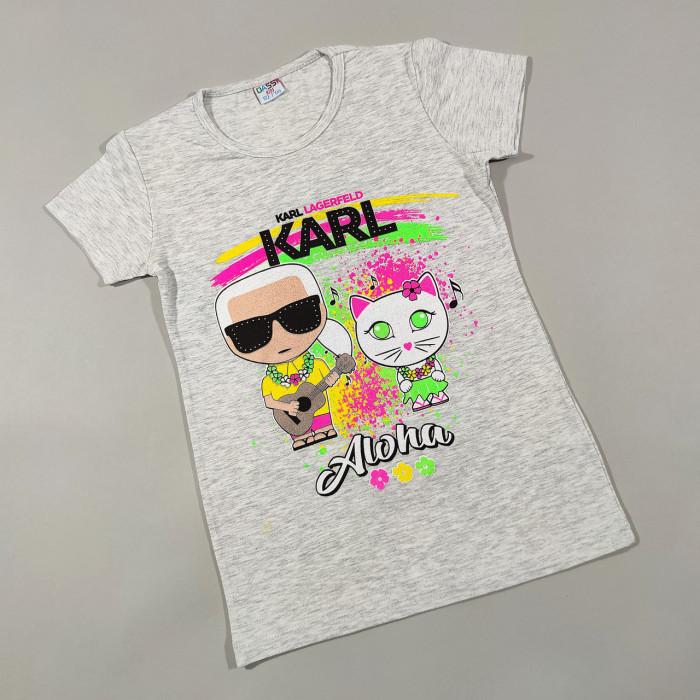 ОПТОМ Детские футболки для девочек 4,5,6,7,8 лет Karl Aloha серая