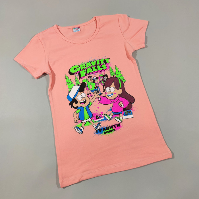 ОПТОМ Детские футболки для девочек 4,5,6,7,8 лет Gravity Falls персик