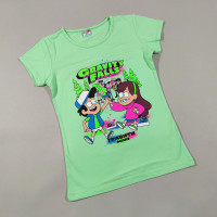 ОПТОМ Детские футболки для девочек 4,5,6,7,8 лет Gravity Falls салатовая