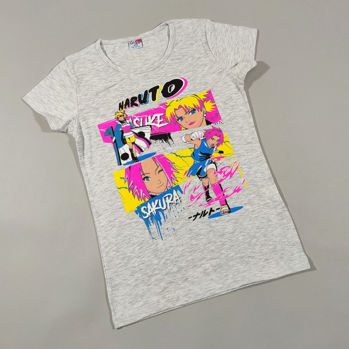 ОПТОМ Детские футболки для девочек 4,5,6,7,8 лет Naruto sakura серая