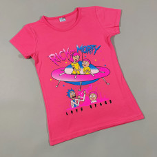 ОПТОМ Детские футболки для девочек 4,5,6,7,8 лет Rick and Morty ярко-розовая
