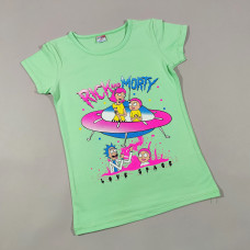 ОПТОМ Детские футболки для девочек 4,5,6,7,8 лет Rick and Morty салатовая