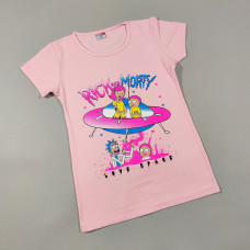 ОПТОМ Детские футболки для девочек 4,5,6,7,8 лет Rick and Morty розовая