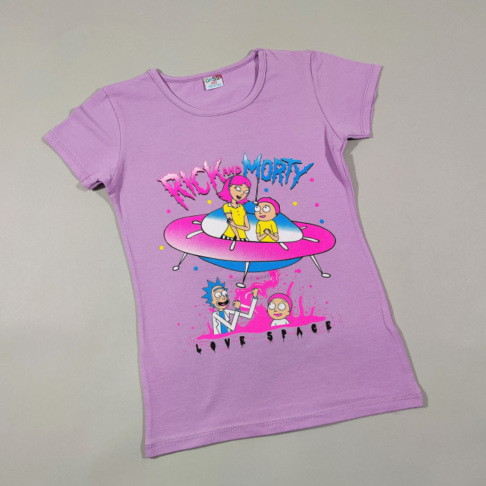 ОПТОМ Дитячі футболки для дівчаток 4,5,6,7,8 років Rick and Morty бузкова
