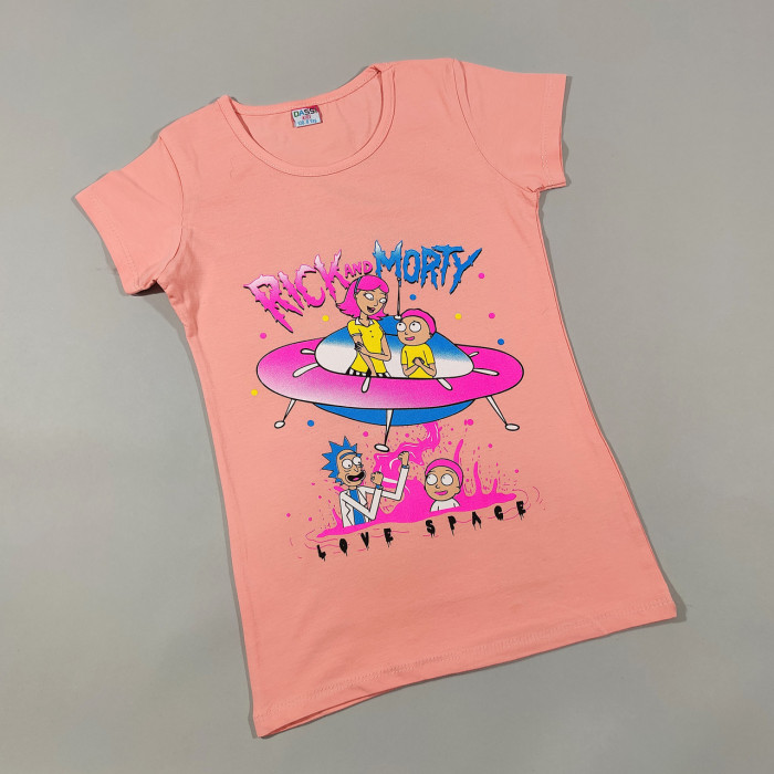 ОПТОМ Детские футболки для девочек 4,5,6,7,8 лет Rick and Morty персик