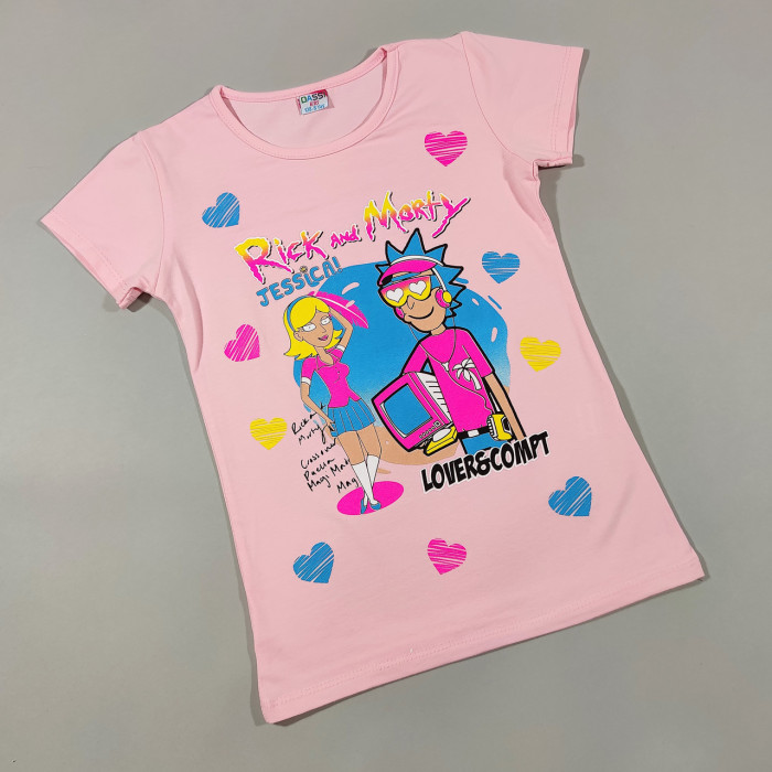 ОПТОМ Детские футболки для девочек 4,5,6,7,8 лет Rick and Morty розовая