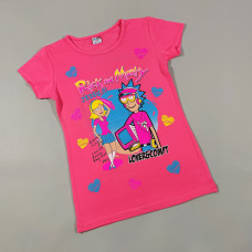 ОПТОМ Детские футболки для девочек 4,5,6,7,8 лет Rick and Morty ярко-розовая