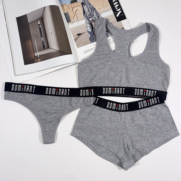 Комплект женский, тройка Dominant (топ, шорты и стринги) размер: L