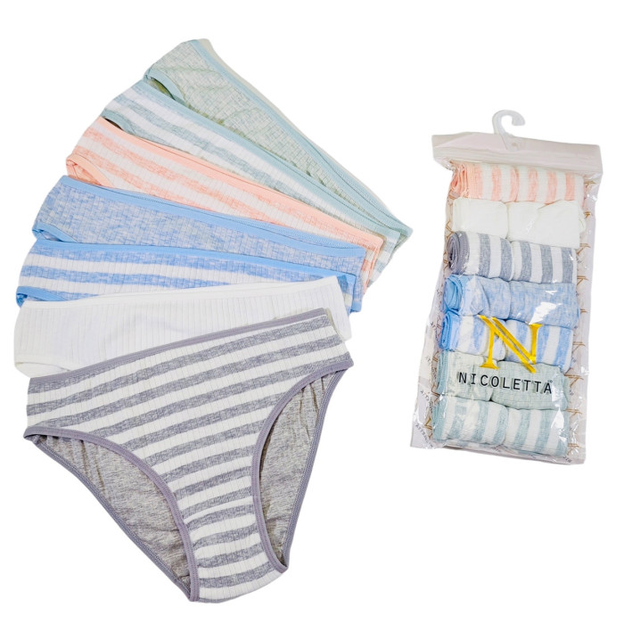 Набір жіночих трусиків тижневок в рубчик Розмір: XL. ( 7 шт/уп). ТМ. Nicoletta