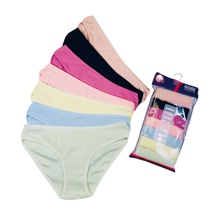 ОПТОМ. Женские трусы в рубчик  Размер: M. ( 7 шт/уп).