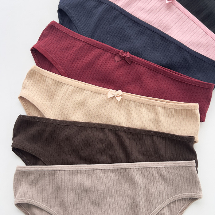 Набір жіночих трусиків тижневок з бантиками в рубчик- Розмір: M. ( 7 шт/уп)