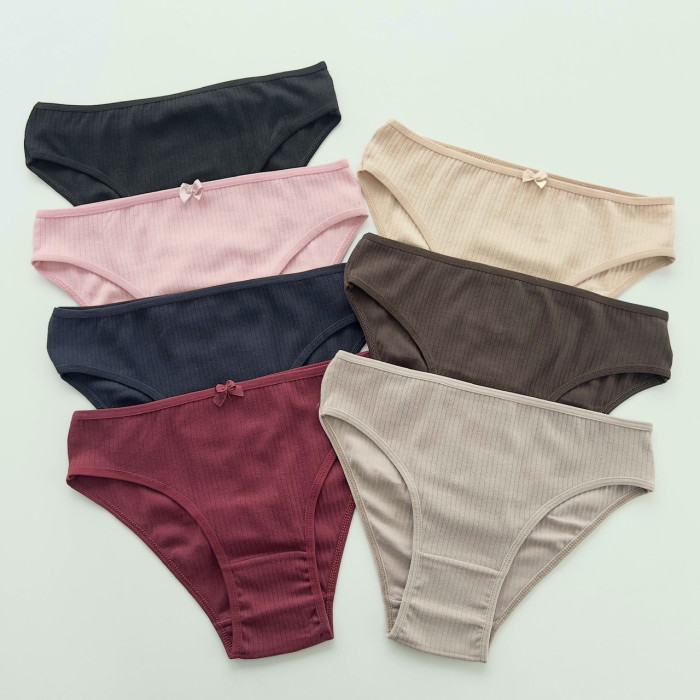 Набір жіночих трусиків тижневок з бантиками в рубчик- Розмір: L. ( 7 шт/уп)