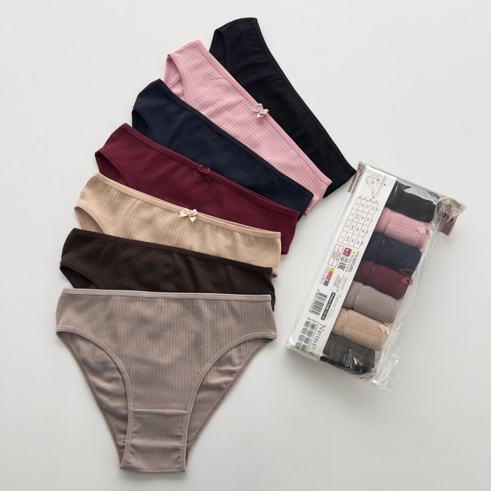 Набір жіночих трусиків тижневок з бантиками в рубчик- Розмір: L. ( 7 шт/уп)