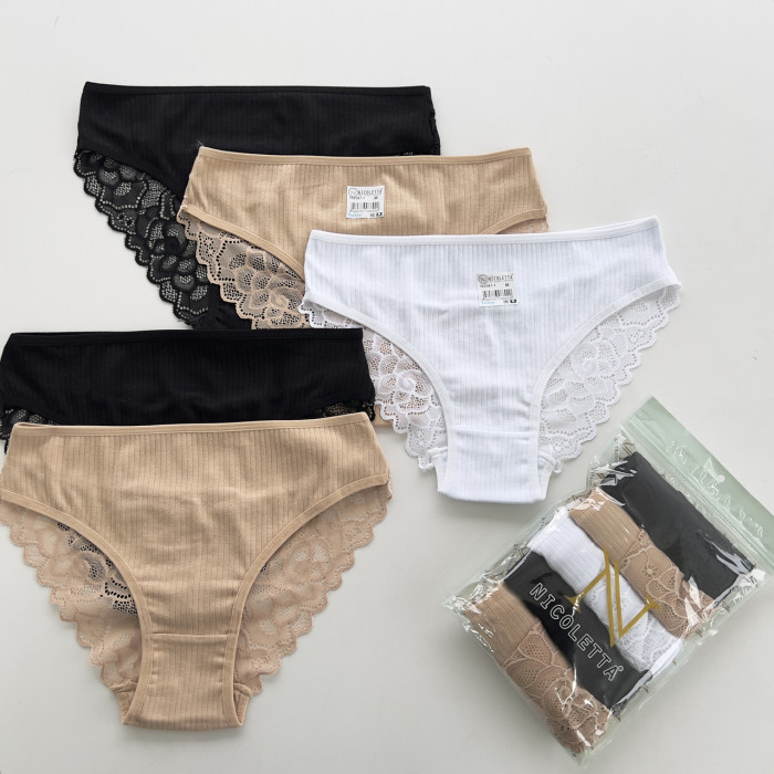 Жіночі бавовняні трусики в рубчик -Розмір: M. ( 5 шт/уп)