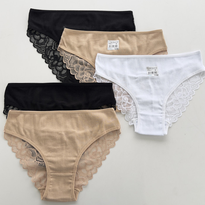 Жіночі бавовняні трусики в рубчик -Розмір: M. ( 5 шт/уп)