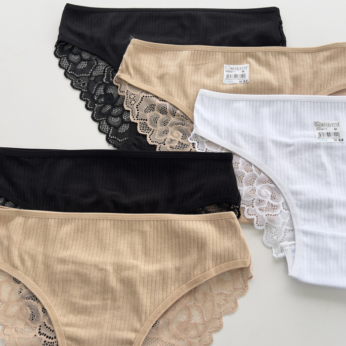 Женские хлопковые трусики в рубчик -5 шт. Размер: L