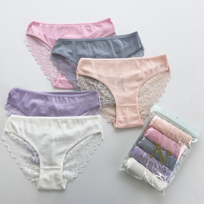 Жіночі бавовняні трусики в рубчик -Розмір: M. ( 5 шт/уп)