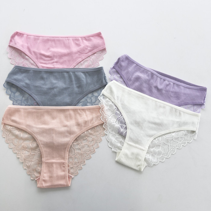Жіночі бавовняні трусики в рубчик -Розмір: M. ( 5 шт/уп)
