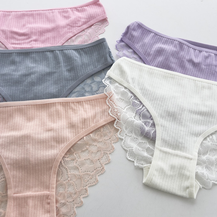 Жіночі бавовняні трусики в рубчик -Розмір: M. ( 5 шт/уп)