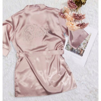 Жіночий халат сатиновий (3 шт/уп) р. M, L, XL. Прикрашений стразами. Преміальної якості. Колір: пудра